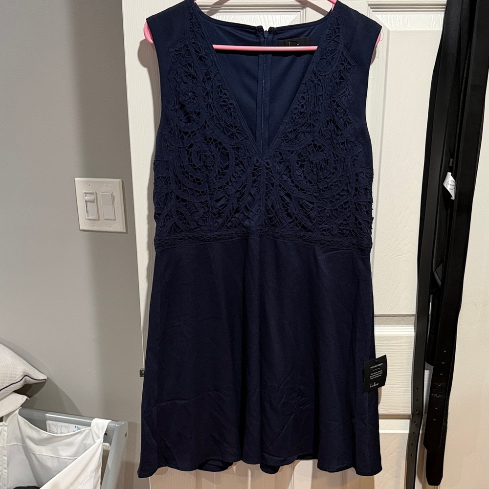 Lulu's Navy Lace V-Neck Mini Dress